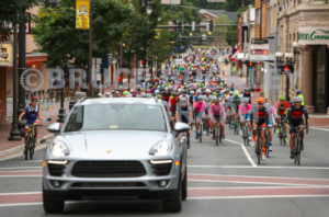 the rollout of the 2016 Alpine Loop Gran Fondo led by a Porsche from Porsche of Charlottesville drive by Erin Bishop